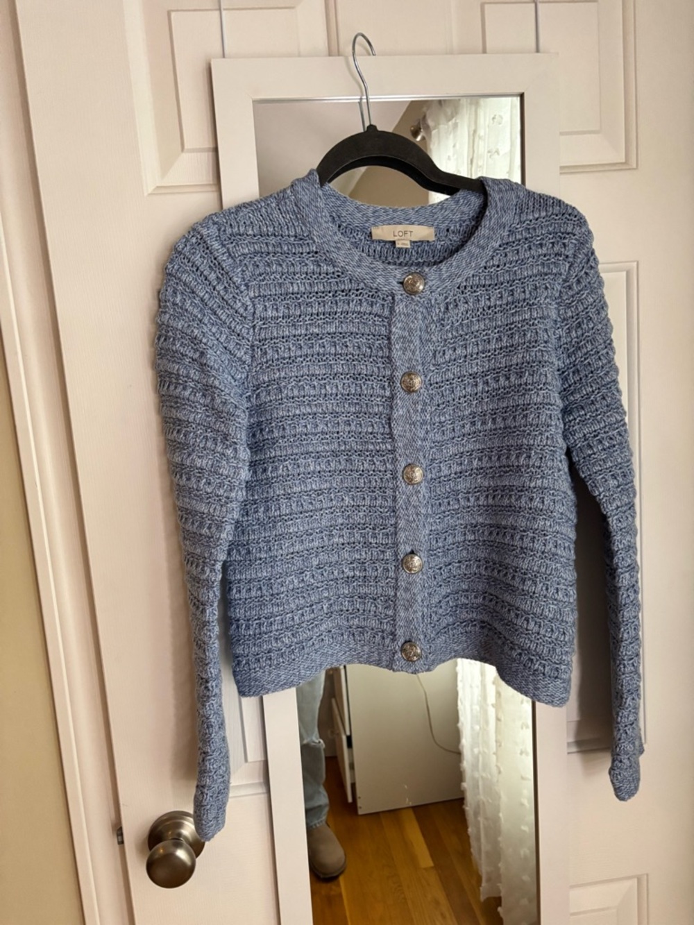 LOFT Soft Blue Textured Knit Cardigan